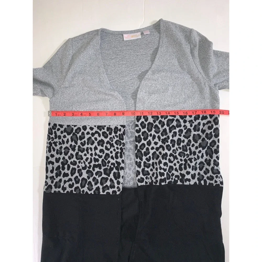 Belle by Kim Gravel Leopard‎ Print Colorblock Cardigan Womens XXS Gray Black - Picture 8 of 11